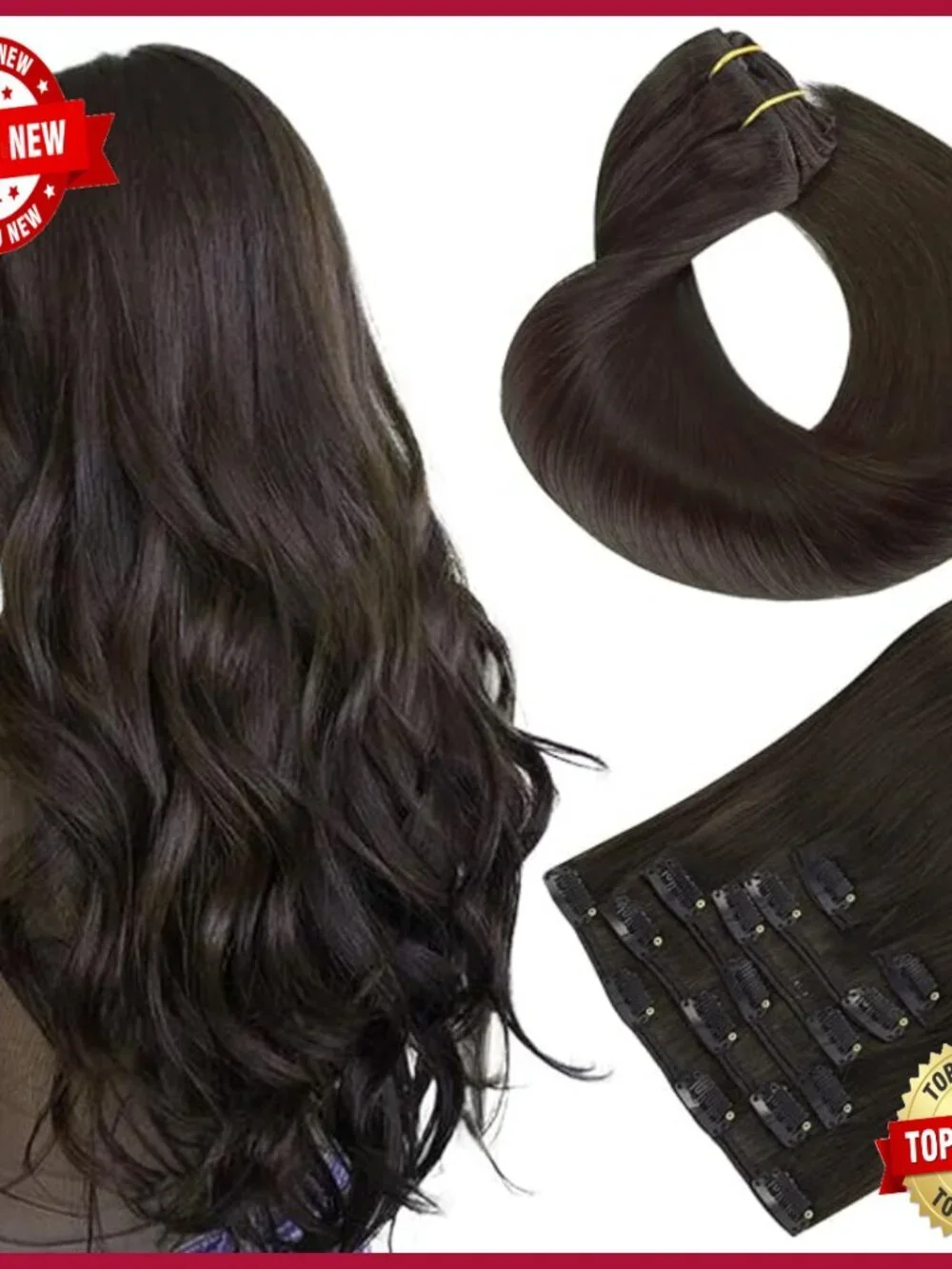 16 Inch Real Human Hair Clip-In Extensions, 7 Pieces Straight Remy Hair